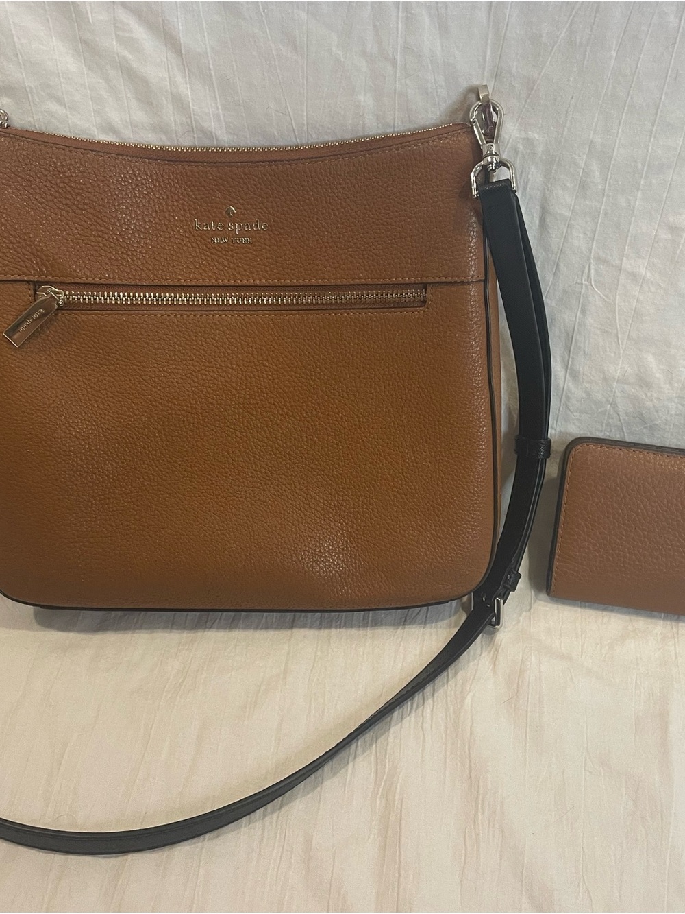 Kate Spade Pebbled Leather Cognac Crossbody Bag & Matching Wallet Set